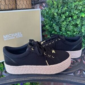 Michael Kors Black Libby Platform Espadrilles w/ Gold Accents Size 7 NWT